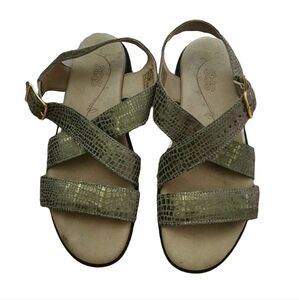 SAS Laguna olive leather metallic gold snake print comfort  cross strap